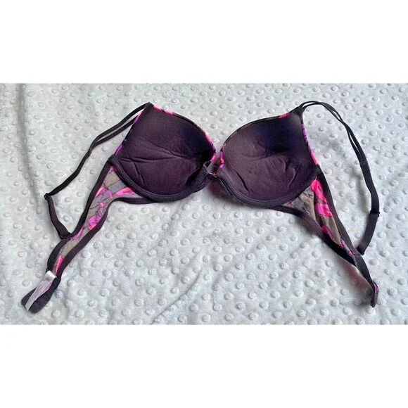 Victoria’s Secret Hibiscus Print Push-Up Vintage Y2K Brown / Pink -Size 34 B EUC - Picture 5 of 6
